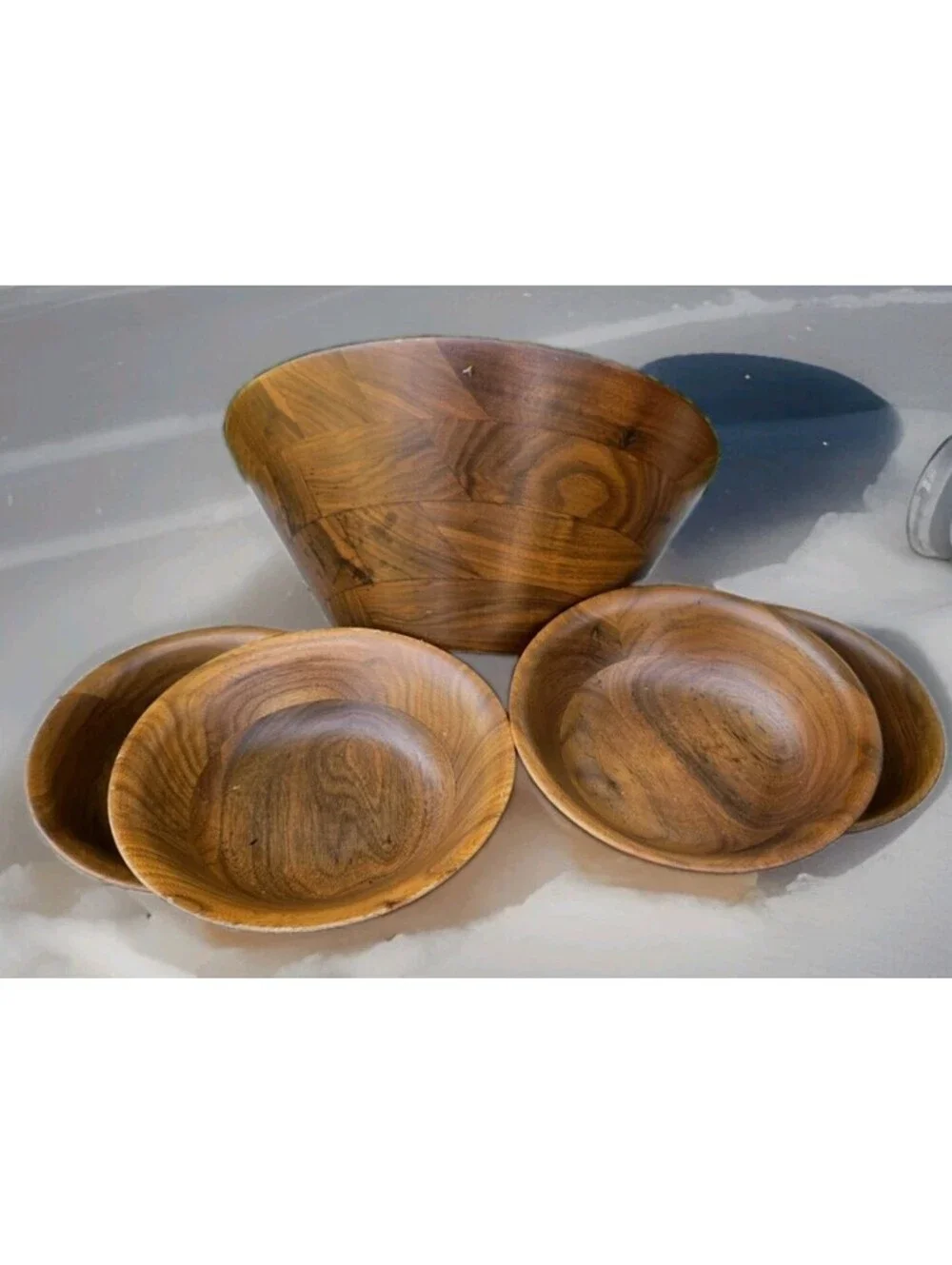 Kustom Kraft Solid Black Walnut Salad Bowl Set 6pcs Serving Bowl 5 Salad Bowls